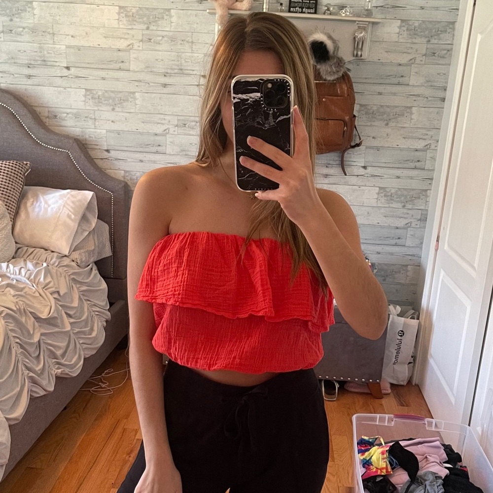 Aerie Woven Ruffle cropped tube top